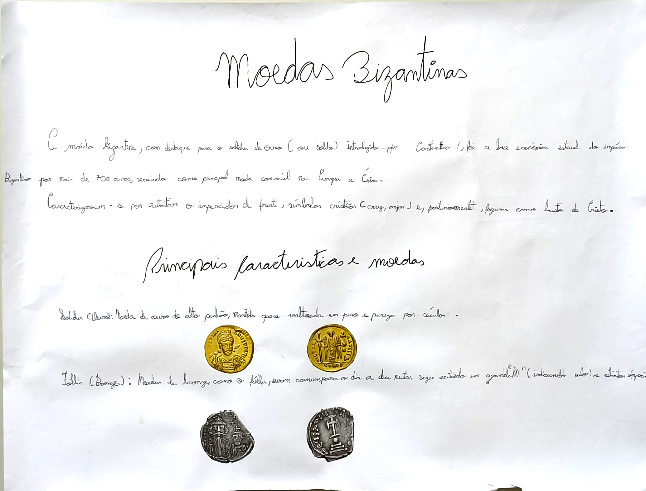 Moedas bizantinas em atividade escolar